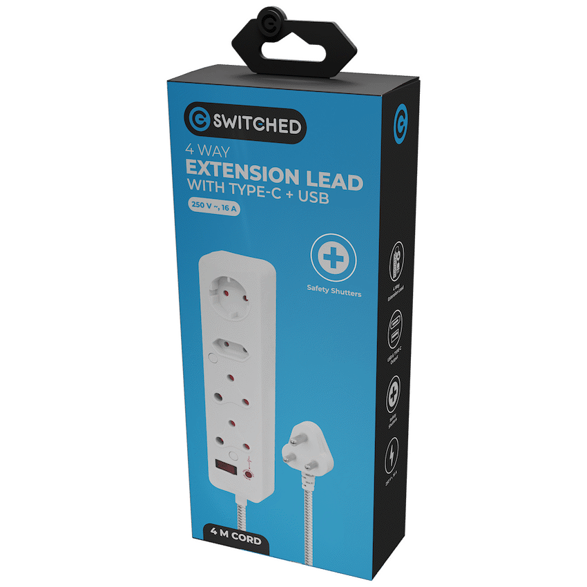 Switched 4-Way Extension Lead with 1x Type-C + 1x USB - 4m - Image 9