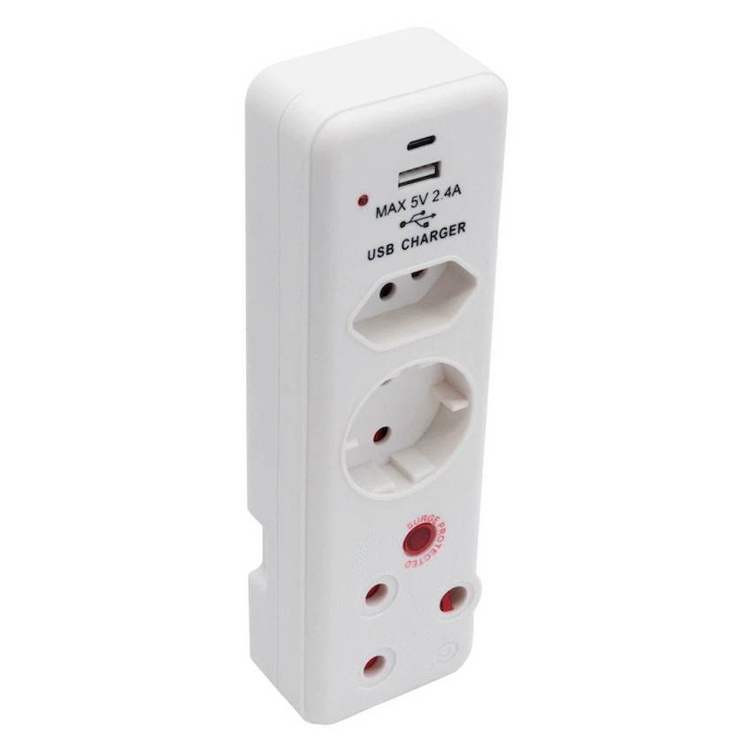 Switched 3-Way Medium Surge Adaptor - Schuko with Type-C + USB - Image 9