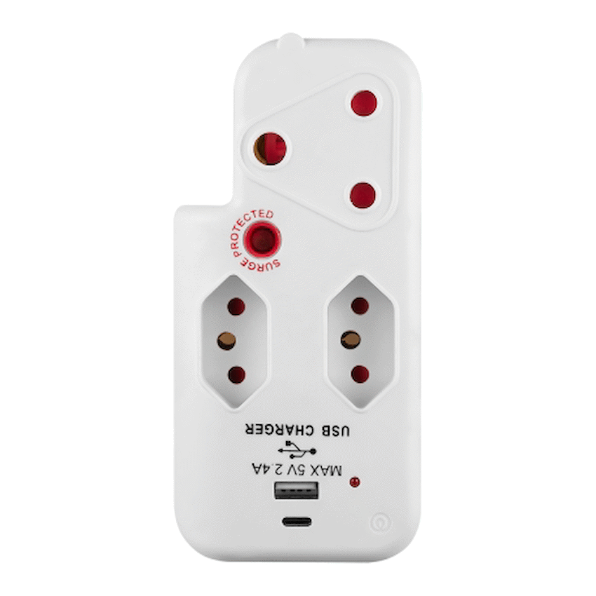 Switched 3-Way Medium Surge Adaptor with Type-C + USB - White - Image 9