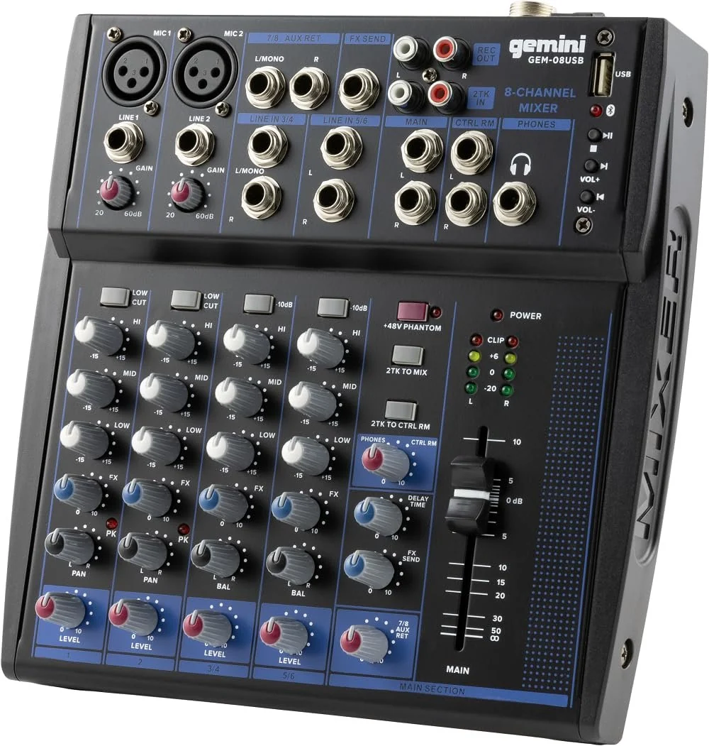 Gemini GEM-08USB Compact 8-Channel Bluetooth Mixer