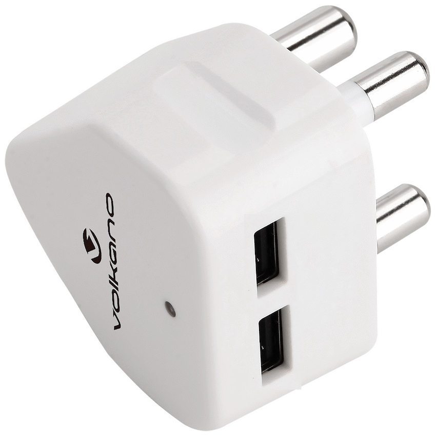Volkano Current Plus Series 3 Pin Plug Dual USB Charger 4.2a - White