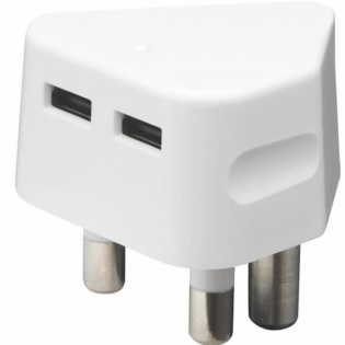 SPAR WALL CHARGER 3 PIN 2XUSB 2.1A WHITE 1'S