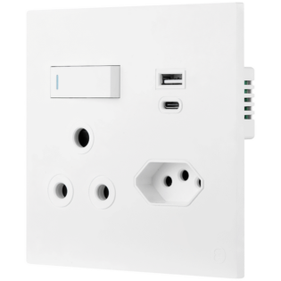 Ellies 2 Way (3 Pin; SANS 164-2) Single Switch Socket 4x4 (100x100mm) - USB + Type C - WT