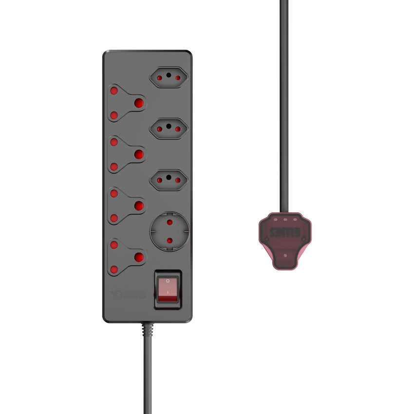 Ellies 8-Way High Surge Multiplug 0.5m - BK