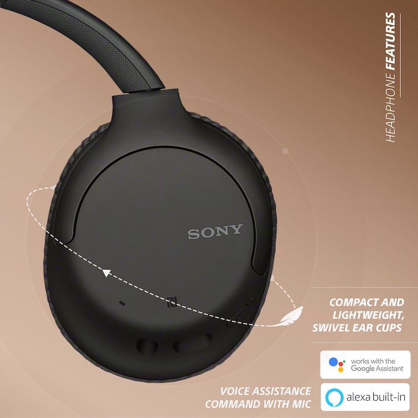 Sony WH-CH710 Noise Cancelling Over-Ear Headphones (Black) - Image 3