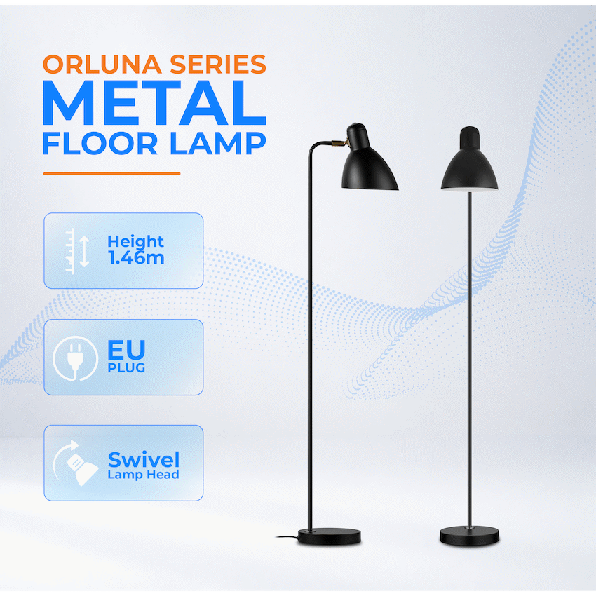 Switched Orluna Series Metal Floor Lamp - Black - Image 4