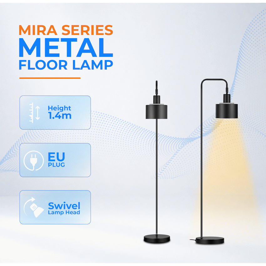 Switched Mira Series Metal Floor Lamp - Black - Image 4