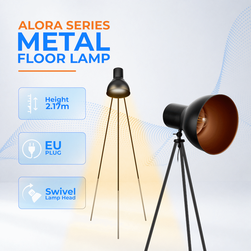 Switched Alora Series Metal Floor Lamp - Black - Image 4