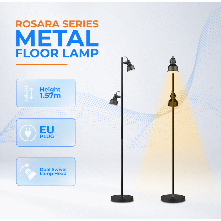 Switched Rosara Series Metal Floor Lamp - Black - Image 4