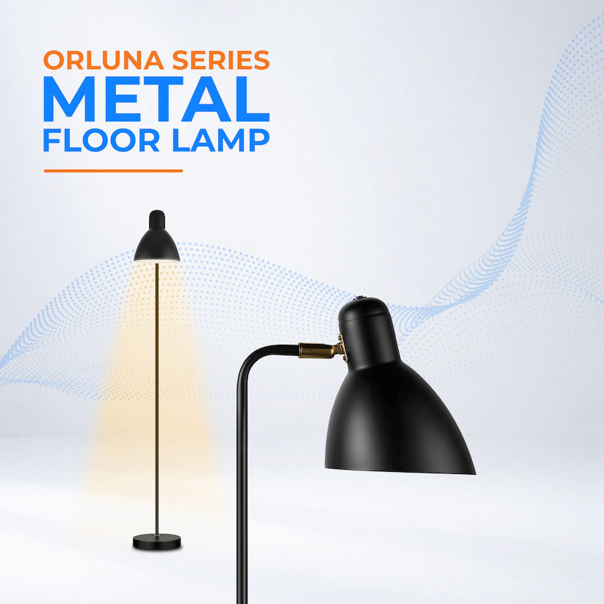 Switched Orluna Series Metal Floor Lamp - Black - Image 5