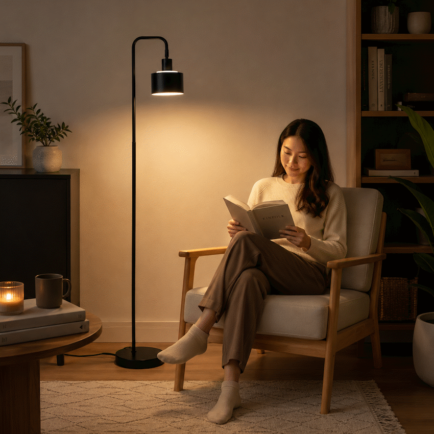Switched Mira Series Metal Floor Lamp - Black - Image 5