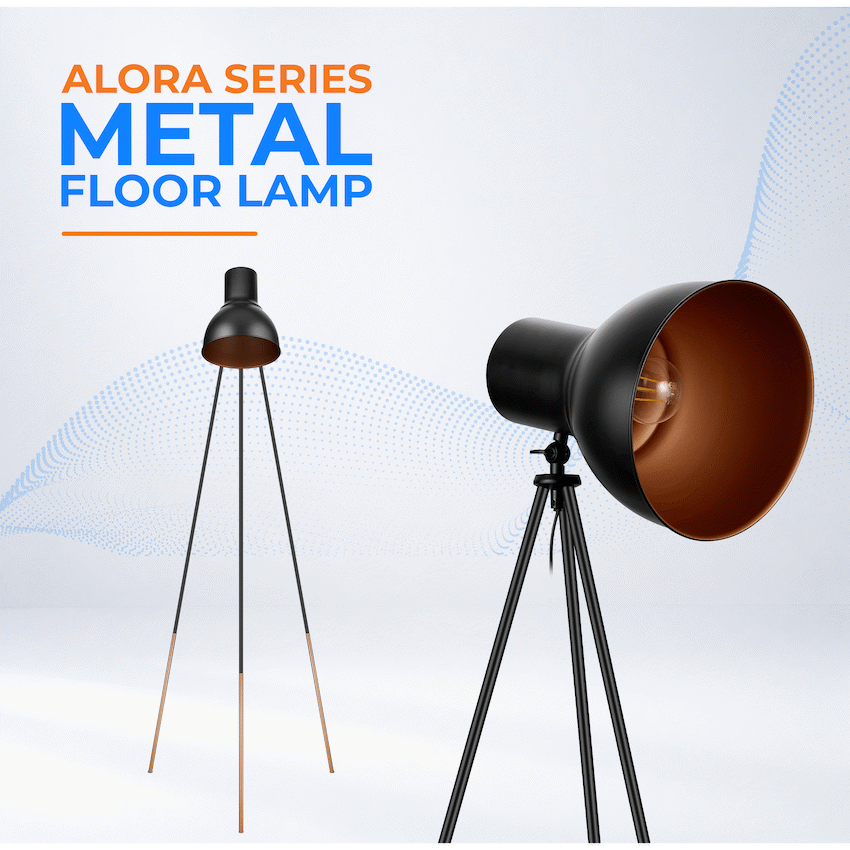 Switched Alora Series Metal Floor Lamp - Black - Image 5