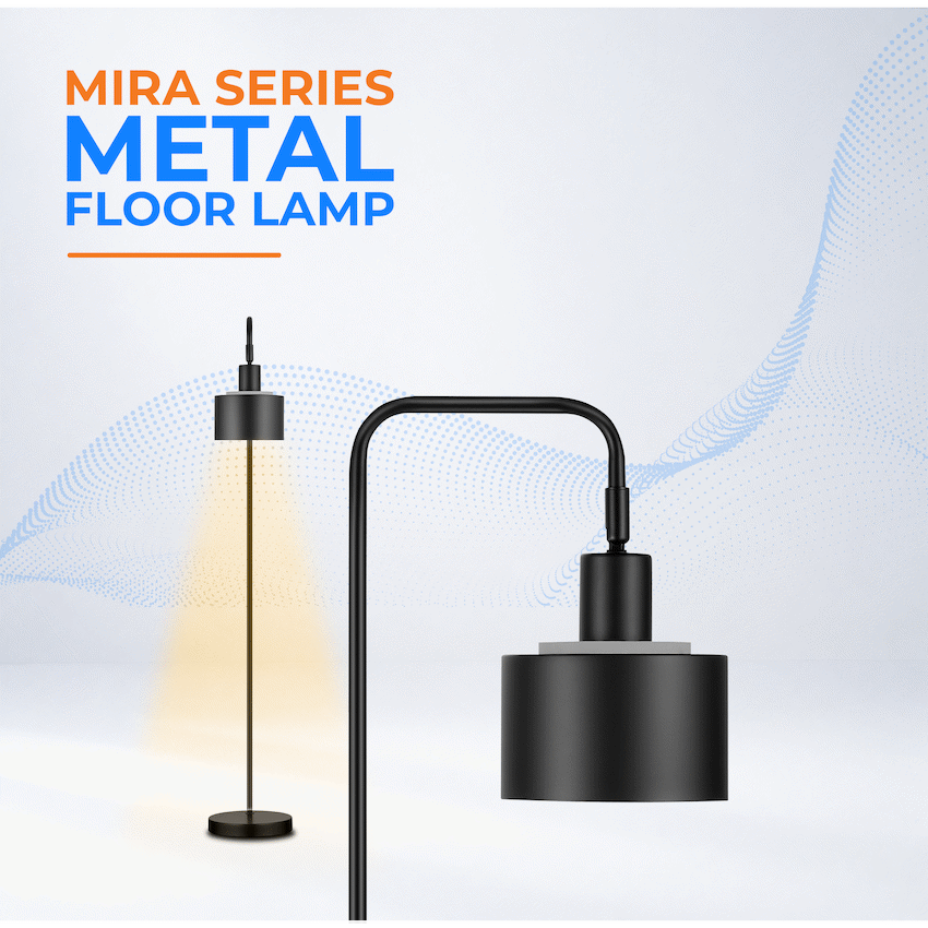 Switched Mira Series Metal Floor Lamp - Black - Image 6