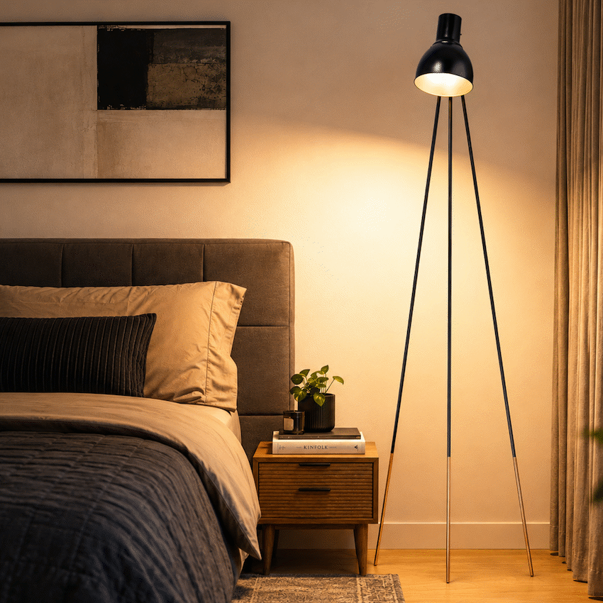 Switched Alora Series Metal Floor Lamp - Black - Image 6