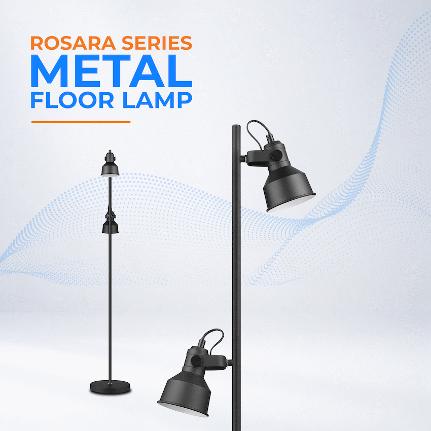 Switched Rosara Series Metal Floor Lamp - Black - Image 6